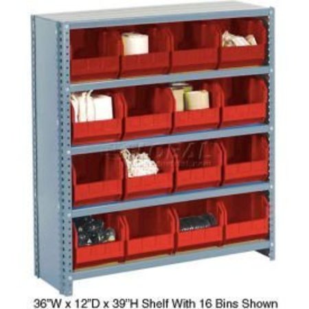 GLOBAL EQUIPMENT Steel Closed Shelving with 15 Red Plastic Stacking Bins 6 Shelves - 36x12x39 603257RD